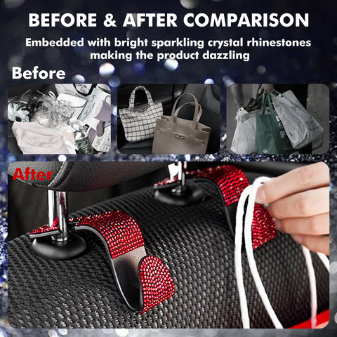 Shiny Crystal Car Seat Back Storage Hanging Hook Purse Grocery Cloth Holder