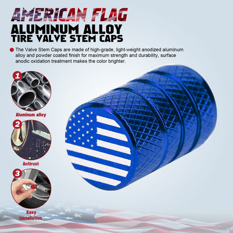 4pcs American Flag Tire Valve Stem Cover Caps Anodized Aluminum Alloy, Corrosion Resistant Leak-Proof Wheel Valve Cap Set, Universal for Cars Trucks Motorcycles SUVs