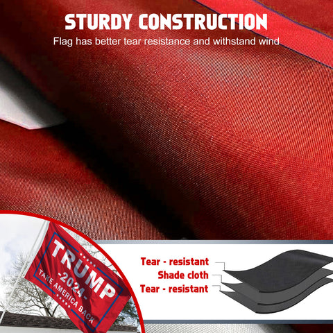 Trump 2024 Flag, Double Sided 3 Ply Heavy Duty Red Take America Back Flag 3x5FT Flag Banner for Outside with 2 Brass Grommets UV Protection Fade Resistant for Indoor Outdoor Decorations