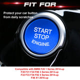 Aluminum Keyless Start Engine Stop Push Button Stickers Cover Trim Compatible with BMW 1 2 3 4 X1 Series F20 F22 F30 F32 F48 (Blue)