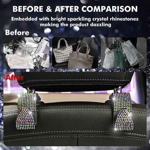 Shiny Crystal Car Seat Back Storage Hanging Hook Purse Grocery Cloth Holder