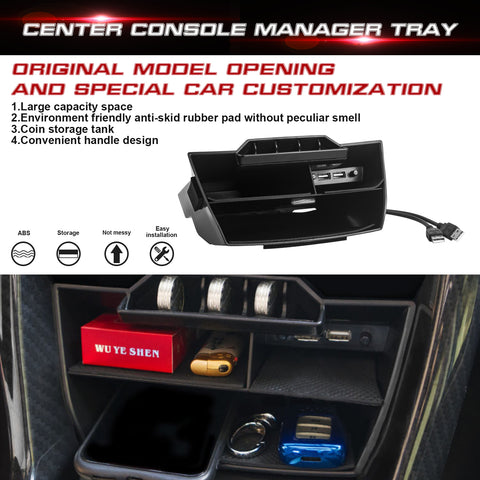 Inner Center Console Storage Organizer Box w/ USB Cable For Honda Civic 16-2021