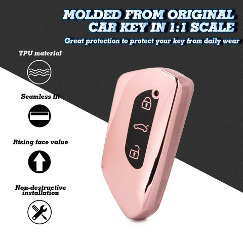 Pink TPU Key Fob Shell Full Cover Case, Compatible with Volkswagen Golf 8 ID.4 MK8 Seat Leon MK4 Skoda Octavia Smart Keyless Entry Key