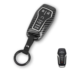 Carbon Fiber Texture Remote Key Holder Case Skin For Ford Mustang Edge Fusion Lincoln