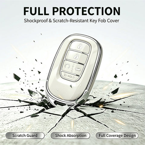 x xotic tech Key Fob Cover Compatible with Honda Accord Civic CR-V HR-V Pilot 2022-2027, Soft TPU Full Protective Smart Remote Keyless Case Accessories 5-Button (Silver Trim)