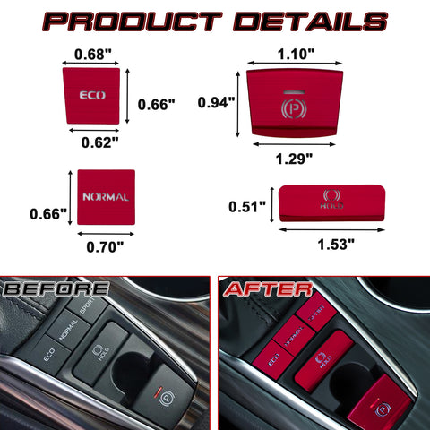 Red P Brake Hold Window Engine Start Push Button Cover For Toyota Camry 2018-23