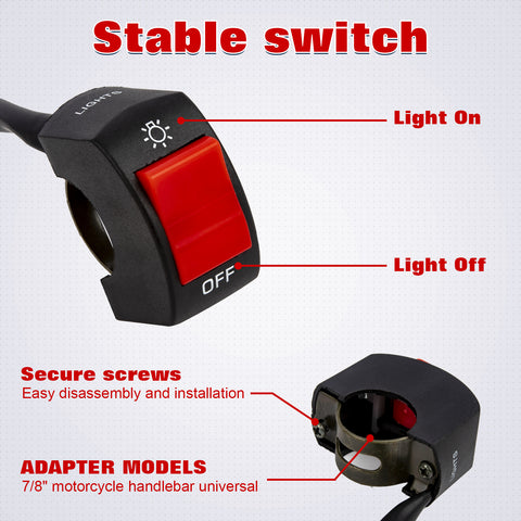 x xotic tech Motorcycle Handlebar Switch ATV Light Toggle Switch w/On Off Push Button For U5 U7 U2 Motorcycles Scooter UTV Electromobile Motorbike(7/8inch 22mm)