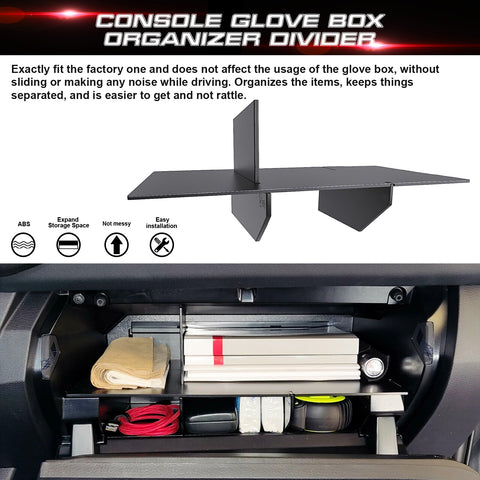 Inner Center Console Glove Box Insert Storage Box Organizer Divider + Armrest Organizer Bottom Divider Compatible with Toyota Tacoma 2016-2023