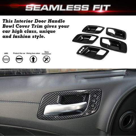 Carbon Fiber Style Door Handle Bowl Window Lift Switch Cover For Dodge Charger 2011-23