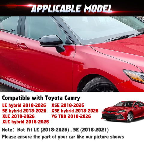 Glossy Black Door Side Rear View Mirror Cover Trim For Toyota Camry 2018-2026