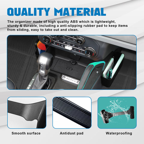 Center Console Shifter Storage Box, Gear Side Storage Tray for Phone Sunglasses Holder Interior Accessories Compatible with Ford Bronco 2021-2023