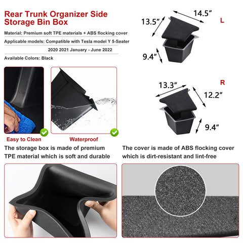 Rear Trunk Side Insert Layered Storage Bin Box w/Lid Reinforced Handle High Capacity Partition Board Cover Organizer Protector Packet Compatible with Tesla Model Y 5 Seater 2020-2021