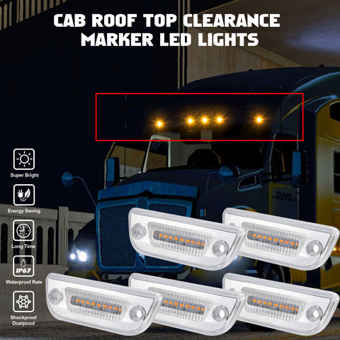 Clear Lens Chrome Amber LED Roof Clearance Marker Lights Assemblies 5pcs 888-5128 For Kenworth T680 T770 T880 Peterbilt 569