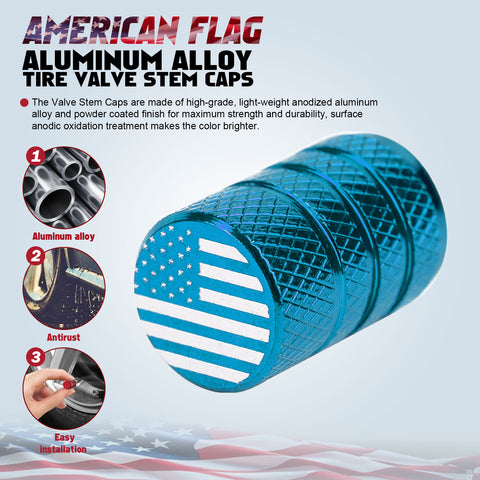 4pcs American Flag Tire Valve Stem Cover Caps Anodized Aluminum Alloy, Corrosion Resistant Leak-Proof Wheel Valve Cap Set, Universal for Cars Trucks Motorcycles SUVs