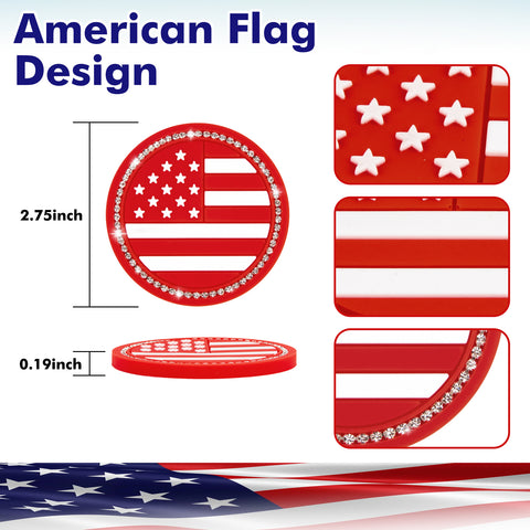 2.75" Flexible PVC Rhinestone Cup Coasters Patriotic Decoration For Men Women