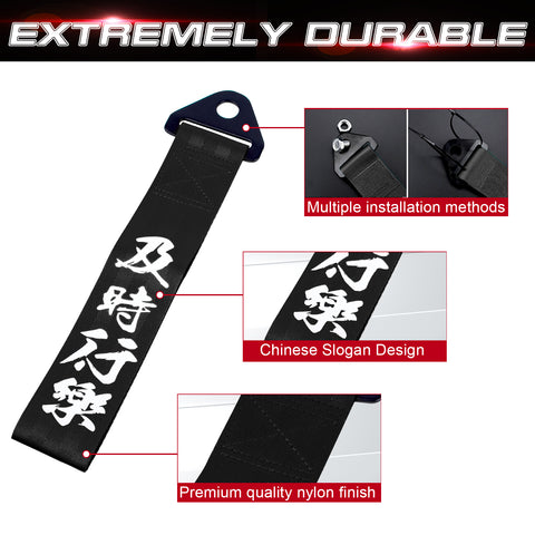 Xotic Tech Tow Strap JDM Sports Black Racing Tow Strap Car Modification Decorative Trailer Belt Personalized with Chinese Slogan Fit for Rear Front Bumper