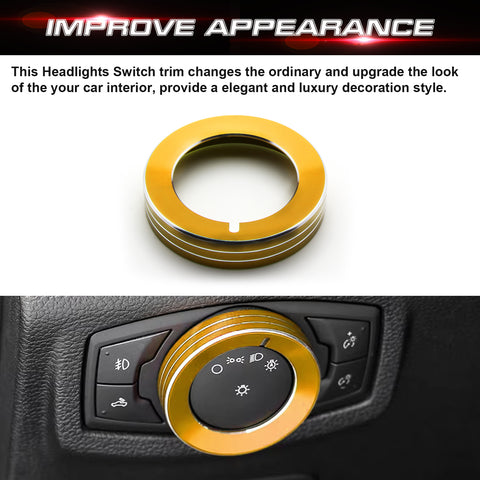 1x Red Aluminum Headlight Fog Light Switch Knob Cover Button Ring Trim for Ford Mustang F-150 Raptor 2015-up