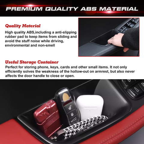 Door Storage Box Tray Organizer Compatible with Porsche Macan S/T/GTS/Turbo 2015-up Interior Car Door Side Handle Insert Pocket Holder Glove Pallet Accessories (4 Packs w/Anti-slip pads)