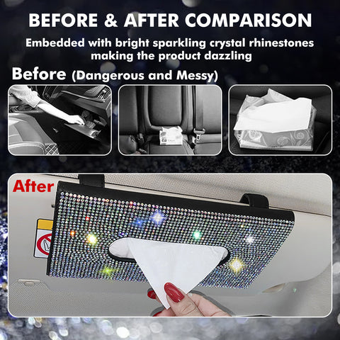 Bling Rhinestone Car Sun Visor Tissue Box Paper Towel Holder Clip Universal Fit