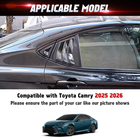 Side Window Louver Blinds Sun Shades Trim For Toyota Camry 2025-2026 Gloss Black
