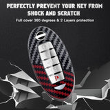 x xotic tech Glossy Black/Red Carbon Fiber Texture Hard Key Fob Cover Case Compatible with Infiniti EX FX JX QX or Nissan Altima GTR Maxima Murano Pathfinder Sentra Oval Shape 3-6 Buttons Smart Key