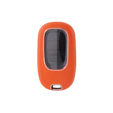 Orange TPU w/Leather Texture Full Protect Remote Key Fob w/Keychain For Honda Accord 2022+