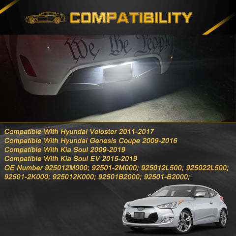 x xotic tech LED License Plate Lights Lamps Replacement Compatible with Hyundai Veloster 2011-2017 & Genesis Coupe 2009-2016 or Kia Soul 2009-2019 Error Free 6000K Xenon White, 2Pcs