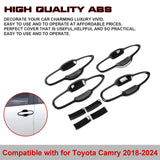 8x Gloss Black Side Door Handle Bowl Cover Decor Trim For Toyota Camry 2018-2024