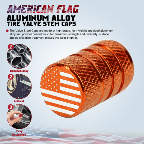4pcs American Flag Tire Valve Stem Cover Caps Anodized Aluminum Alloy, Corrosion Resistant Leak-Proof Wheel Valve Cap Set, Universal for Cars Trucks Motorcycles SUVs