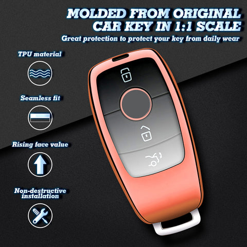 Pink Soft TPU Full Protect Smart w/Button Key Fob Cover For Mercedes-Benz AMG