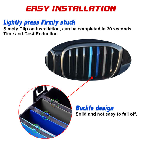 M-Colored Stripe Grille Insert Trims Compatible with BMW X3 G01 2018-2021 or X4 G02 2019-2021, Not fit for 2020 X4 M40i (7-Beams Standard Kidney Grille)