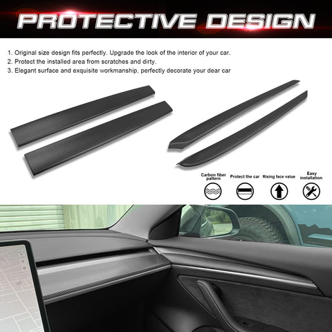 Matte Carbon Fiber Pattern Dashboard Door Panel Combo Cover For Tesla Model 3 2021-2023 & Model Y 2020-up