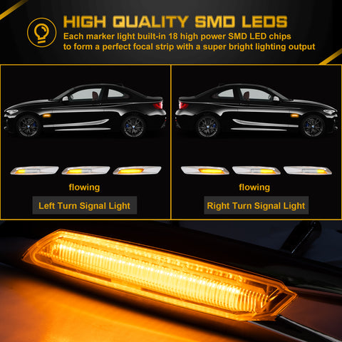 2x LED Sequential Side Marker Lights For BMW E46 E60 E61 E81 E82 E88 E90 E91 E92