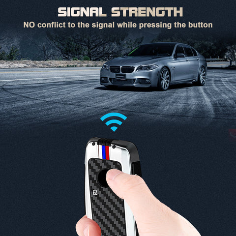 x xotic tech Heavy Zinc Alloy Key Fob Cover Compatible with BMW IX I5 X5 X6 X7 IX I7 5 7 Series 740i 760i 2023-2026, Full Protect Remote Metal Keys Holder Keychain with Carbon Fiber Pattern