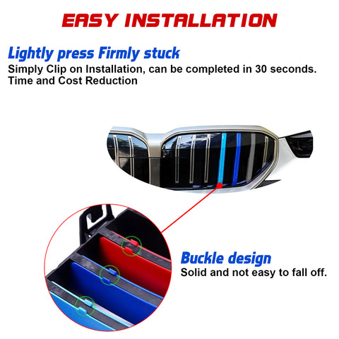 Tri-Colored Front Kidney Grille Strips Clip Cover For BMW 5 Series G60 2024-up
