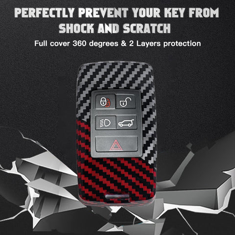 x xotic tech Glossy Black/Red Mix Color Carbon Fiber Texture Hard Plastic Key Fob Cover Case Compatible with Land Rover Range Rover Sport Evoque 2018-up, Defender 2020-up, Discovery 2019-up