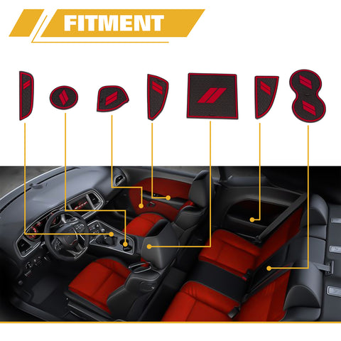 Car Interior Anti-dust Mats Cup Holder Inserts, Door Pocket Center Console Liners Mat Custom Fits Accessories Compatible With Dodge Challenger 2015-2023 (Red, 11pcs)
