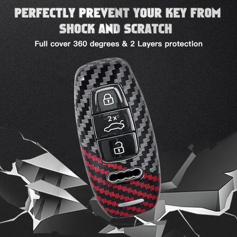 x xotic tech Glossy Black/Red Mix Color Carbon Fiber Texture Hard Plastic Key Fob Cover Case Compatible with Audi A3 A6 A7 A8 Q7 Q8 E-Tron S3 S6 RS6 RS7 S6 S7 SQ7 SQ8 3-Button