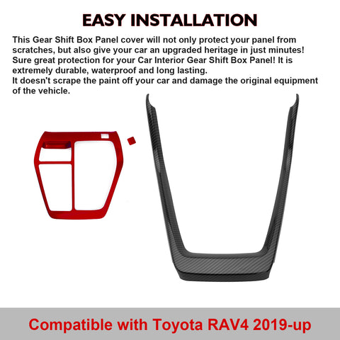 Carbon Fiber Pattern + Red Gear Shift Box Combo Cover For Toyota RAV4 2019-2024