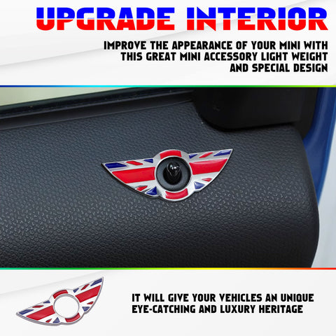 x xotic tech 2Pcs Union Jack Wing Emblem Rings Door Lock Pin Knobs Badge Cover Sticker Trim Decoration Compatible with Mini Cooper R55 R56 R57 R58 R59(Not Fit R60 R61 F55 F56)