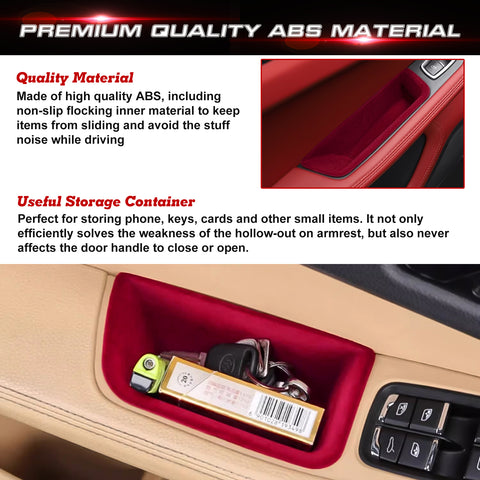 Door Storage Box Tray Organizer Compatible with Porsche Macan S/T/GTS/Turbo 2015-up Interior Car Door Side Handle Insert Pocket Holder Glove Pallet Accessories (4 Packs w/Anti-slip pads)