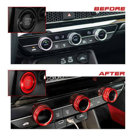 Red Console AC Knob +Engine Start +Navigation Switch Cover For Honda Civic 2022+