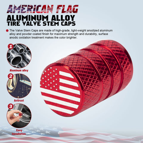 4pcs American Flag Tire Valve Stem Cover Caps Anodized Aluminum Alloy, Corrosion Resistant Leak-Proof Wheel Valve Cap Set, Universal for Cars Trucks Motorcycles SUVs