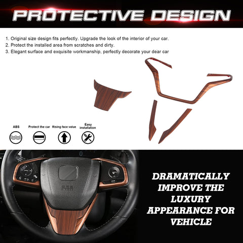 Set Peach Wood Grain Steering Wheel Molding Cover Decor For Honda CR-V 17-2022