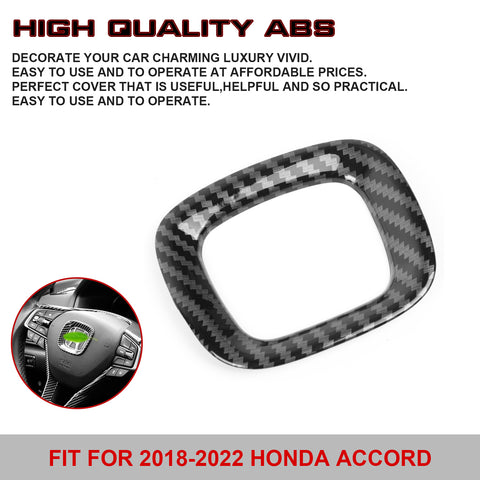 Auto Interior Steering Wheel Logo Decoration Cover Accessories Carbon Fiber Pattern ABS Steering Wheel Trim Compatible with Honda Accord 10th 2018-2022 (Carbon Fiber Style)