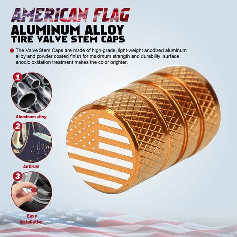 4pcs American Flag Tire Valve Stem Cover Caps Anodized Aluminum Alloy, Corrosion Resistant Leak-Proof Wheel Valve Cap Set, Universal for Cars Trucks Motorcycles SUVs