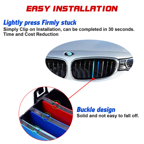 Tri-Colored Front Kidney Grille Strips Clip Cover For BMW 3 Series GT 2013-2016