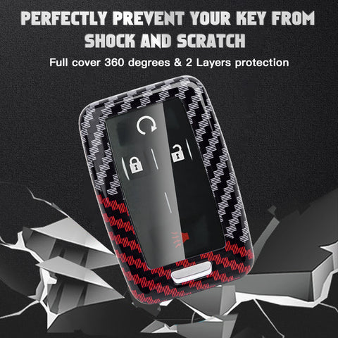 x xotic tech Glossy Black/Red Carbon Fiber Texture Hard Key Fob Cover Case Compatible with Chevrolet Silverado 1500 2500HD 3500HD Colorado Suburban Tahoe or GMC Yukon Canyon Sierra 1500 2500 3500