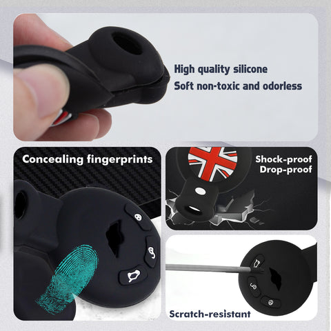 x xotic tech Silicone Key Fob Cover Protector Compatible with Mini Cooper Hatch Convertible Clubman Countryman Paceman R55 R56 R57 R58 R59 R60 R61, Red Black Union Jack Smart Key Case Shell