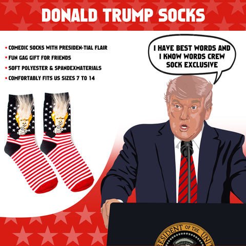 2 Pair Trump American Flag Presidential Election Patriot Print Cotton Crew Socks